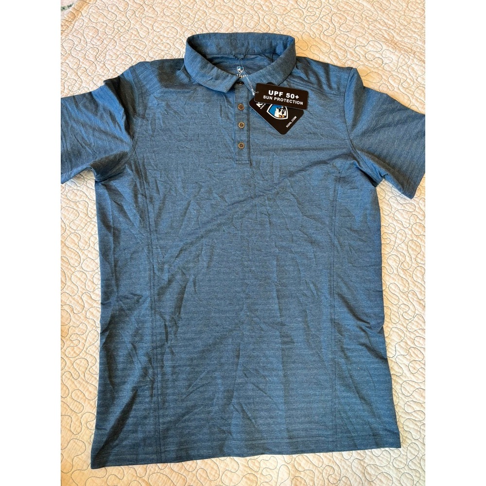 Kuhl Mens Short Sleeve Polo Shirt Blue Heather UPF 50+ Sun Protection Size Small